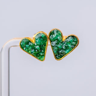 Emerald Full Heart Studs