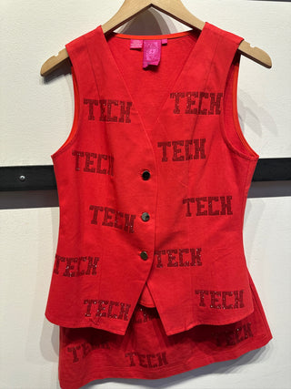 QOS Licensed Texas Tech Tonal Rhinestone Scattered Abbreviation Button Up Vest