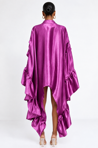 Polished Satin Ruffle Shirt - Eggplant