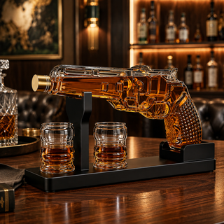 Whiskey Decanter Set 7 7 Oz With Two 1 6 Oz Shot Glasses Pistol Gun Unique Birthday Gift Ideas For S