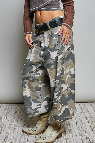 Vintage Washed Printed Twill Wide-Leg Woven Pants