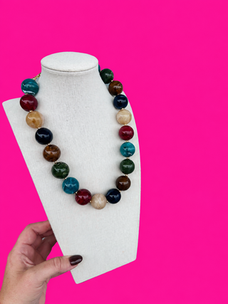 Bauble Bead Necklace - Mix Colors - Navy, Maroon, Brown