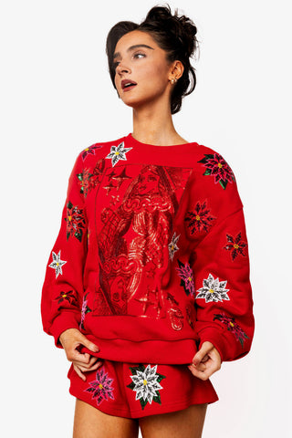 QOS Red Poinsettia QOS Card Logo Sweatshirt