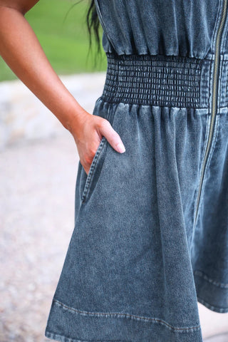Refined Denim Zipper Dress- Light Wash