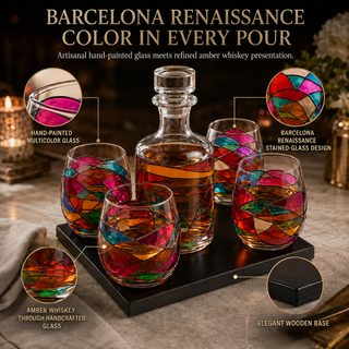 Whiskey Wine Decanter Set Stain Glass Premium Barware Gift Elegant Drinkware Collection