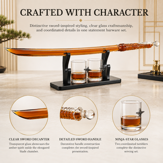 Samurai Sword Large Whiskey Wine Decanter 13 5OZ Liquor With 2 Ninja Star 10OZ Glasses Scotch Bourbo