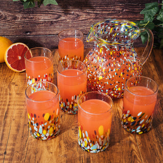 Hand Blown Mexican Drinking Glasses And Pitcher Premium Barware Gift