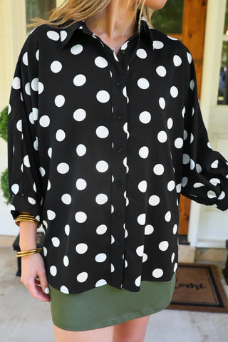 Sloan Button Up Top- After Dark Polka Dot