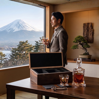 Japanese Crystal Whiskey Decanter Set In Wooden Storage Box Premium Barware Gift