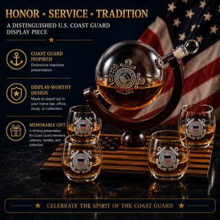 Coastguard Gift Whiskey Wine Decanter Set 4 Liquor Glasses Us Coast Guard 800 Ml Whiskey Decanter 11