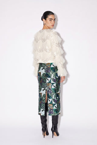 Geometric Sequin Embellished Midi Skirt