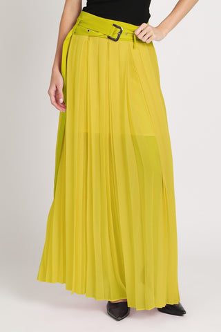 Chartreuse Statement Pleated Skirt