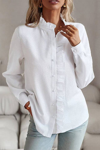Elise Ruffle Stripe Shirt - White