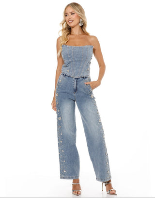 Crystal Elegance Denim Corset