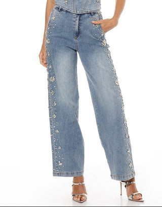 Crystal Elegance Denim Pants