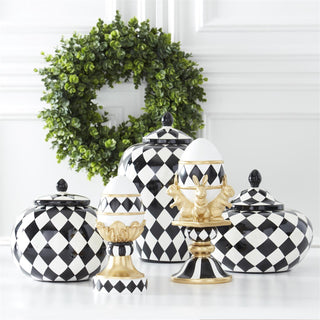 9 Inch Black & White Ceramic Harlequin - Boutique Bella BellaHome Decor