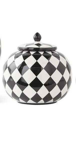 9 Inch Black & White Ceramic Harlequin - Boutique Bella BellaHome Decor