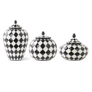 9 Inch Black & White Ceramic Harlequin - Boutique Bella BellaHome Decor