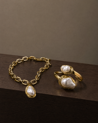 The Baroque Pearl Set — Chunky Chain Necklace & Open Cuff