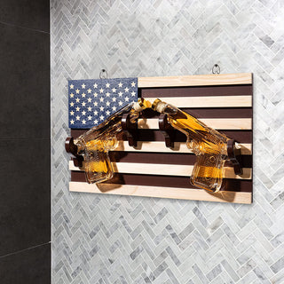 Pistol Whiskey Decanter Set Of 2 300ML On American Flag Wall Rack By Tik Tok Gun Dec