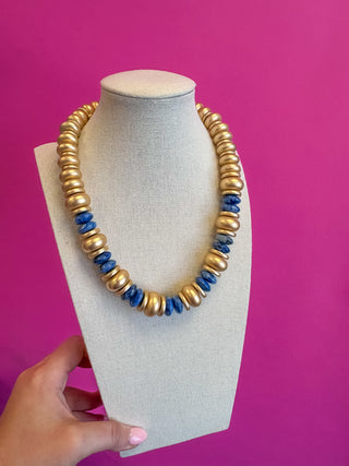 Statement Necklace - Matte Gold - Blue