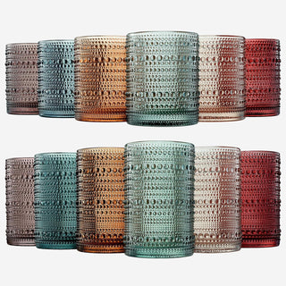Hobnail Drinking Glasses Pastel Colored Beaded Drinking Set Of 12