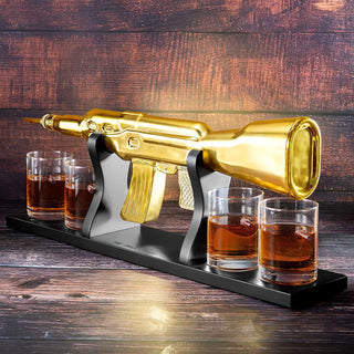 AK Gold Whiskey Decanter Set With 4 Bullet Whiskey Glasses