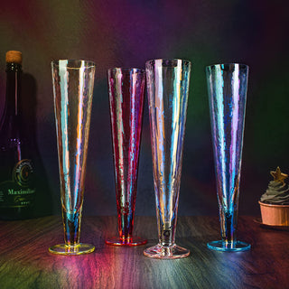 Tall V Shaped Multicolor Beautiful Champagne Flutes 10 Stemmed Set Of 4 10 5 Oz Irid