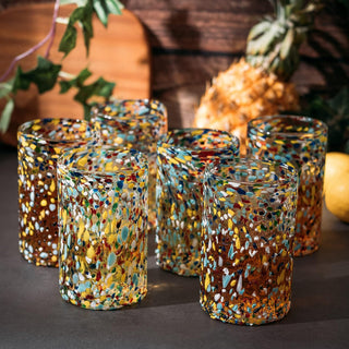 Hand Blown Mexican Drinking Glasses Confetti Premium Barware Gift