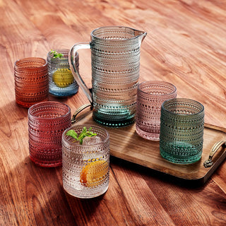 Hobnail Beaded Pitcher Tumbler Glasses Set Set Of 6 Glasses Carafe