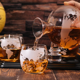 Etched World Map Globe Whiskey Decanter Set 750ML With 4 10OZ Map Glasses 13 H X 13 L By The Wine Sa