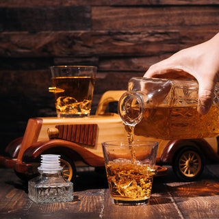 Old Fashioned Car Whiskey Decanter Set Very Large 15 X 13 X 7 750ML Decanter Spigot And 2 10OZ Whisk