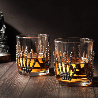 Skeleton Four Handed Whiskey Glass Set Of 2 By 12OZ Skeleton Glasses 5 H Goth Gifts