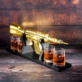 AK Gold Whiskey Decanter Set With 4 Bullet Whiskey Glasses