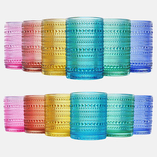 Hobnail Drinking Glasses Colored Beaded Drinking Set Of 12 Premium Barware Gift