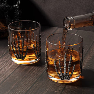 Skeleton Four Handed Whiskey Glass Set Of 2 By 12OZ Skeleton Glasses 5 H Goth Gifts