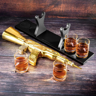 AK Gold Whiskey Decanter Set With 4 Bullet Whiskey Glasses
