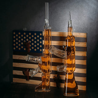 2 Gun Whiskey Decanters Set Ar15 And Ak47 Gun Decanter 1000ML American Flag Wall Rack By The Wine Sa