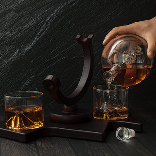 Ski Wine And Whiskey Decanter 850ML With 2 Glacier Mountain Glasses By 14 Long For W