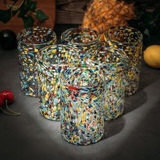 Hand Blown Mexican Drinking Glasses Confetti Premium Barware Gift