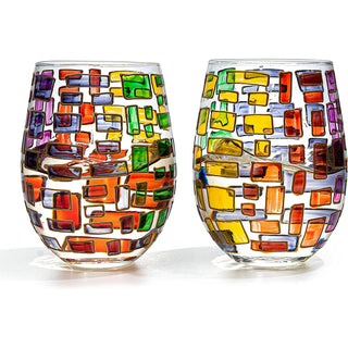 Italian Multicolor Renaissance Stained Glass Rainbow Stemless Wine Glasses Set Of 2 By The Wine Sava
