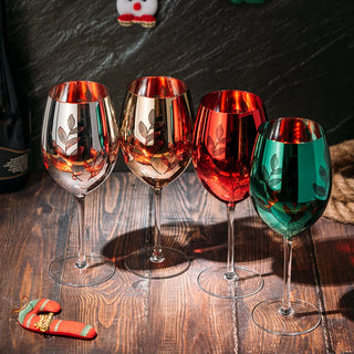 Etched Multicolor Christmas Stemmed Wine Glasses Set Of 4 Red Green Yellow Silver Perfect For Wine C