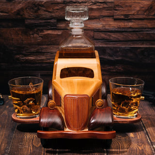 Old Fashioned Car Whiskey Decanter Set Very Large 15 X 13 X 7 750ML Decanter Spigot And 2 10OZ Whisk