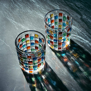 Artisanal Hand Painted Stained Glass Window Whiskey Tumblers 10OZ Set Of 2 By Renais