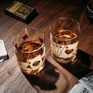 Artisanal Hand Painted Stemless Casino Set Of 2 Whiskey Glasses 2 Set Of Playing Car