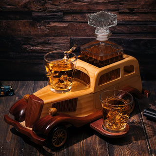 Old Fashioned Car Whiskey Decanter Set Very Large 15 X 13 X 7 750ML Decanter Spigot And 2 10OZ Whisk