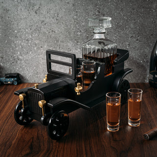 Old Fashioned Car Whiskey Decanter Set Model T Very Large 15 X 13 X 7 750ML Decanter And 4 3OZ Whisk