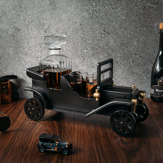 Old Fashioned Car Whiskey Decanter Set Model T Very Large 15 X 13 X 7 750ML Decanter And 4 3OZ Whisk