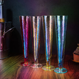 Tall V Shaped Multicolor Beautiful Champagne Flutes 10 Stemmed Set Of 4 10 5 Oz Irid
