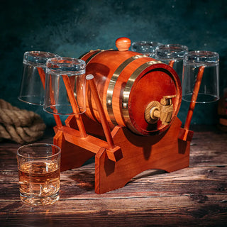 Barrel Decanter With 6 Whiskey Glasses By 1000 Ml Mahogany Wood Old Fashioned Classi